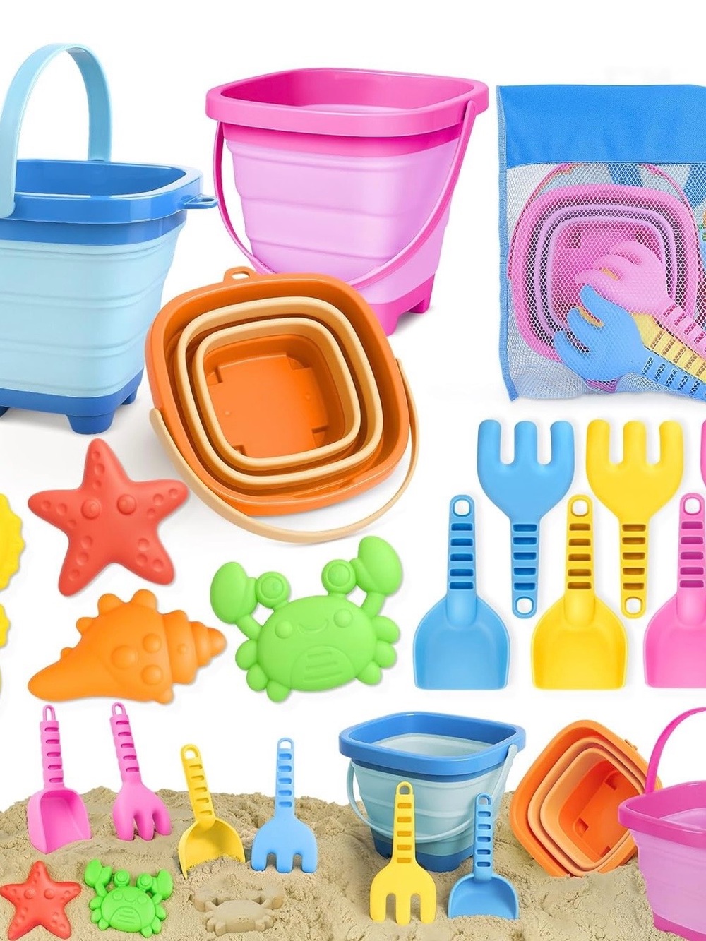 Kids Beach Sand Toy Set 3 collapsable buckets. Brand New